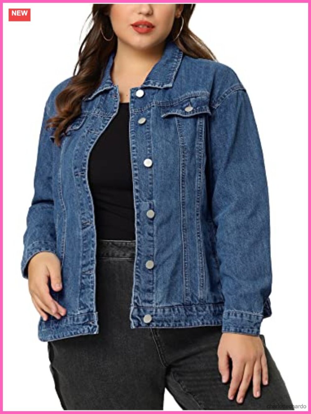 Women Plus Size Denim Jacket Button Stitching Washed